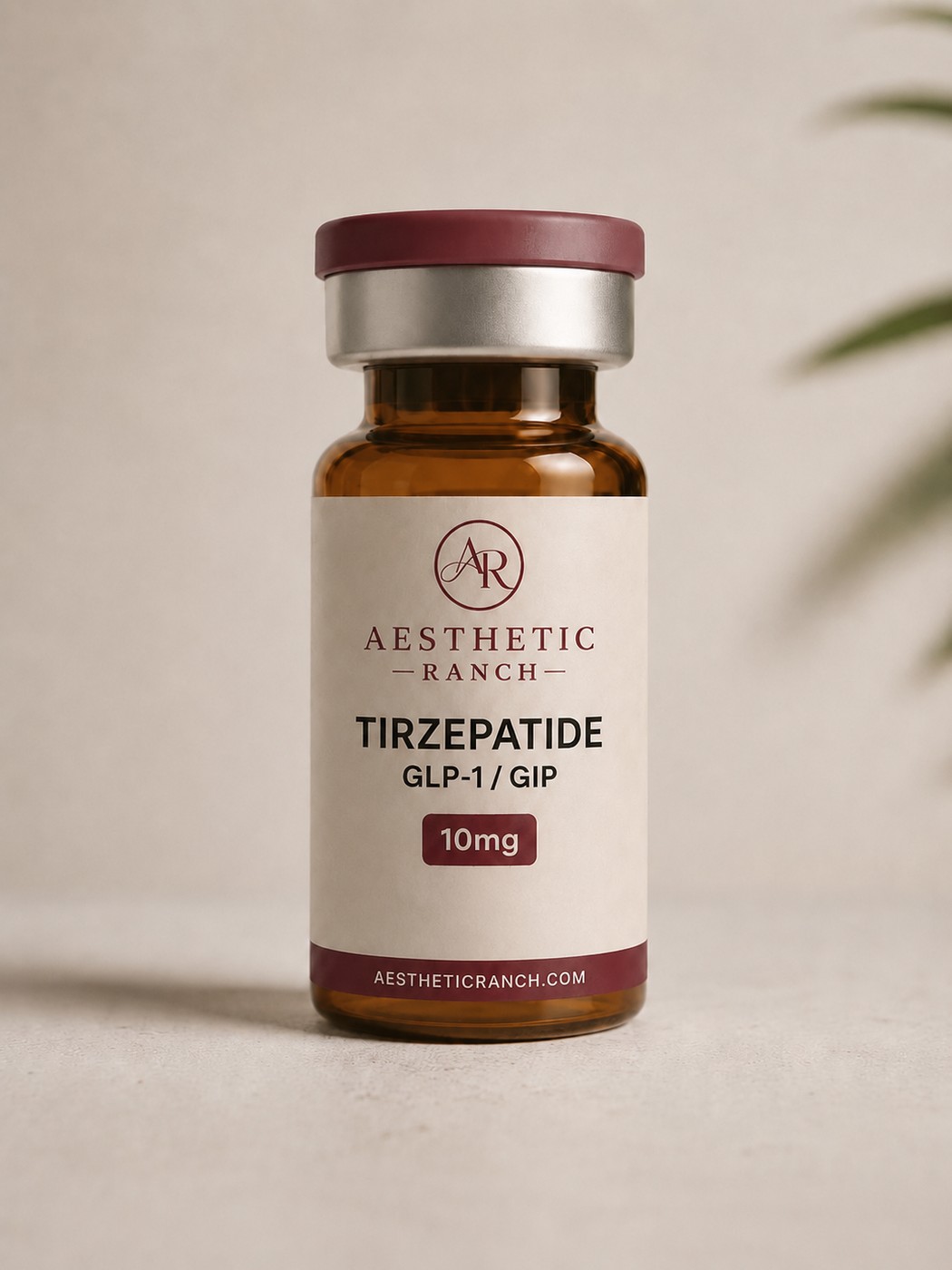 Aesthetic Ranch tirzepatide GLP-1 / GIP 10mg vial used in the medically supervised weight loss program at The Aesthetic Ranch in downtown Fort Lauderdale, FL, prepared under the clinical oversight of board-certified Nurse Practitioner Natasha Wilkes.
