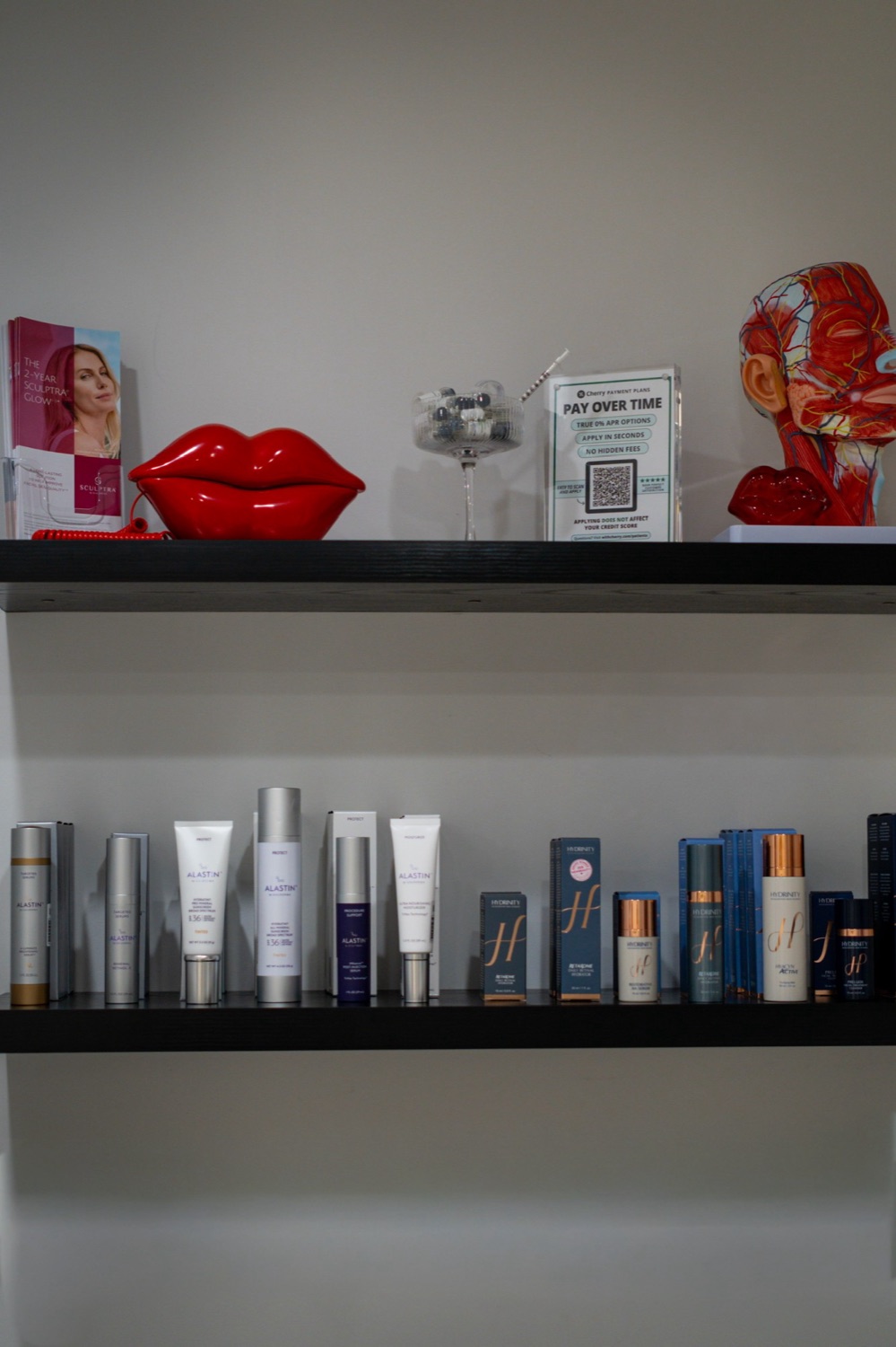 Alastin and Hydrinity medical-grade skincare on the retail shelf at The Aesthetic Ranch in Fort Lauderdale, FL.