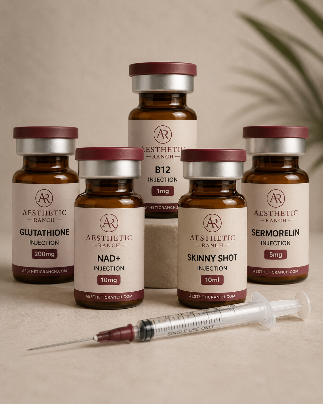 A curated collection of wellness shots, peptides, and vitamin injections at The Aesthetic Ranch in downtown Fort Lauderdale, FL.